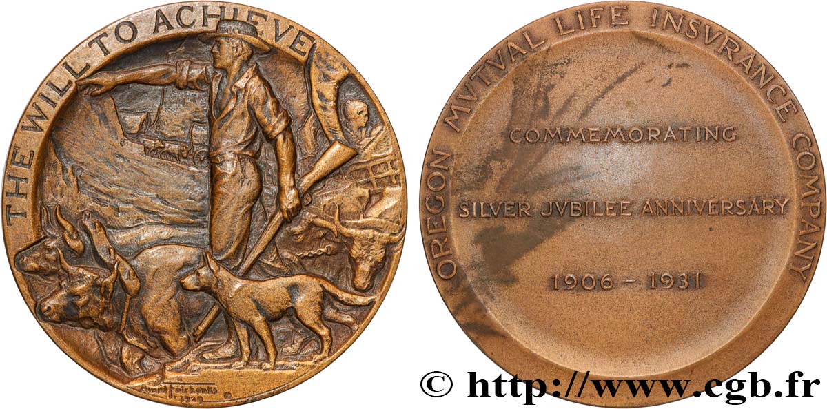ÉTATS-UNIS D AMÉRIQUE Médaille, Jubilé d’argent, Oregon Mutual Life Insurance Company TTB+