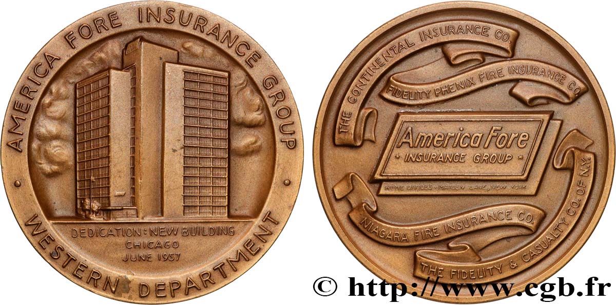 UNITED STATES OF AMERICA Médaille, Nouveau building, America Fore Insurance Group AU