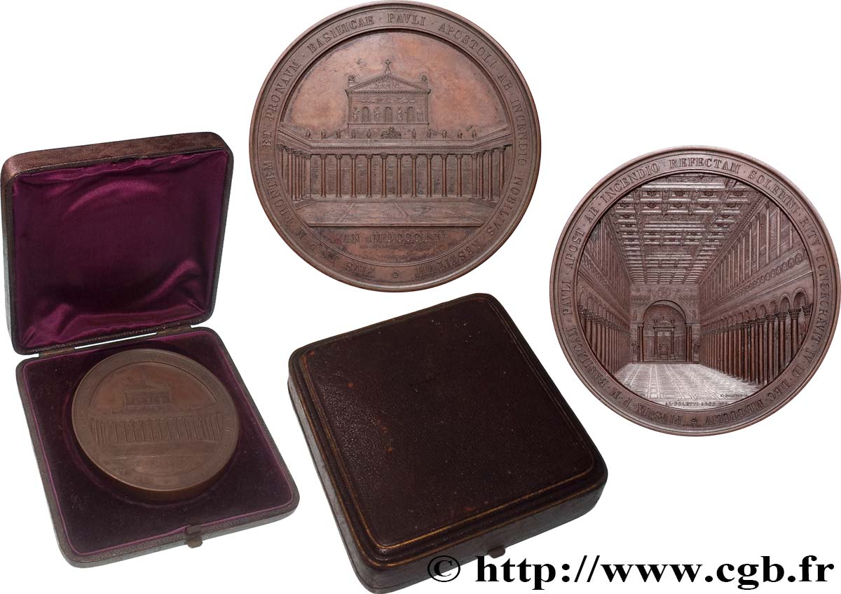 ITALIE - ÉTATS DU PAPE - PIE IX (Jean-Marie Mastai Ferretti) Imposante médaille, réfection de la Basilique Saint Paul SUP