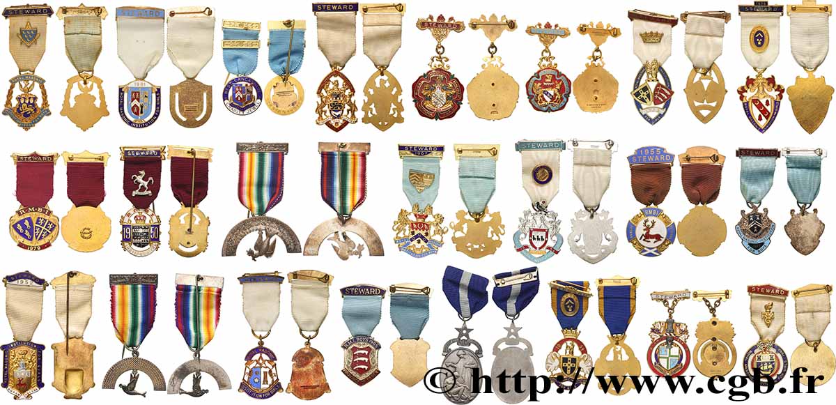 FRANC - MAÇONNERIE Lot de 23 médailles, Steward, Royal Masonic SUP