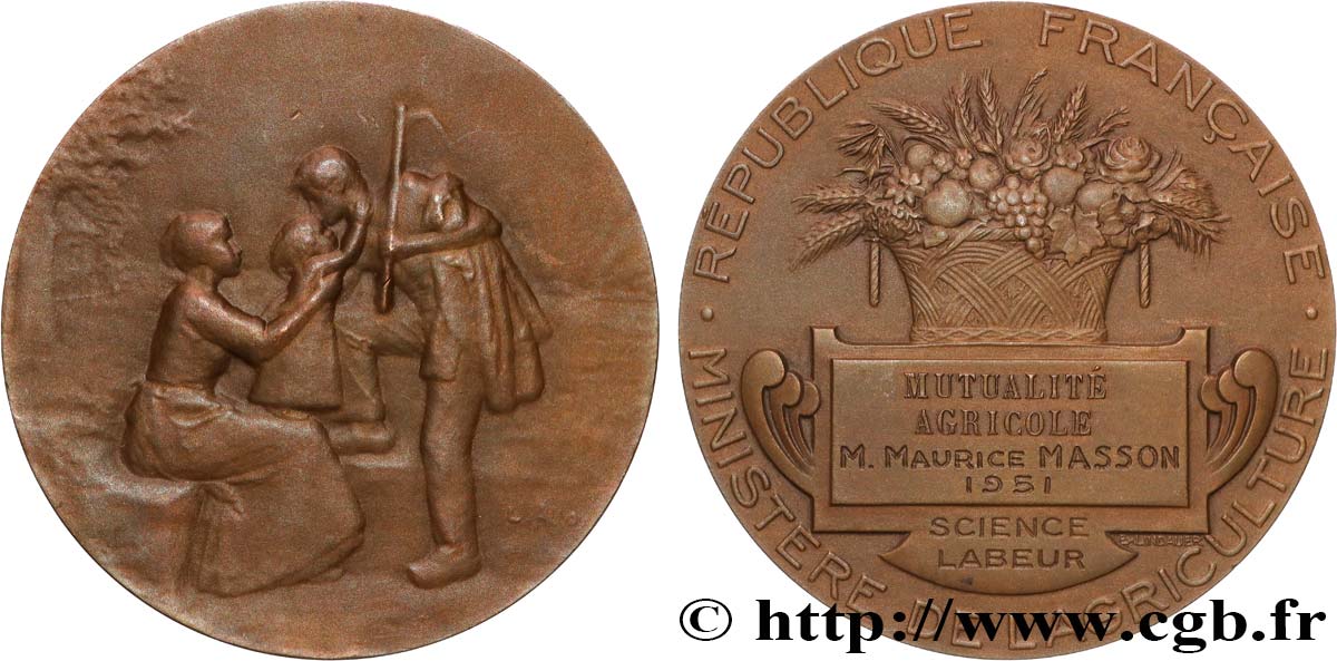 QUATRIÈME RÉPUBLIQUE Médaille, Mutualité agricole SUP