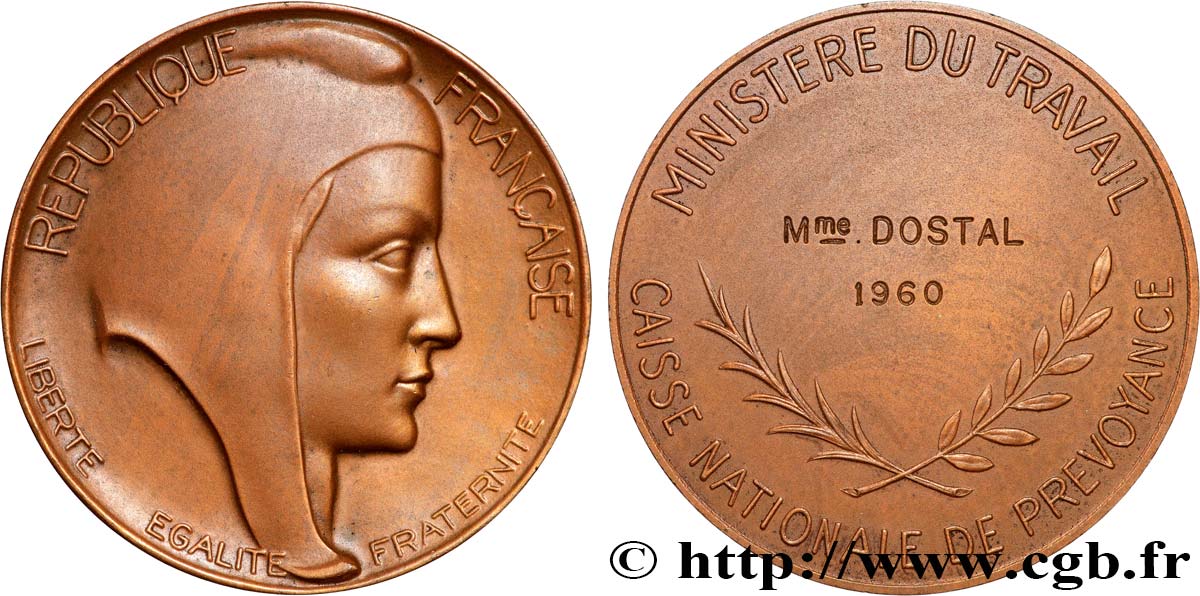 QUINTA REPUBBLICA FRANCESE Médaille, Caisse nationale de prévoyance SPL