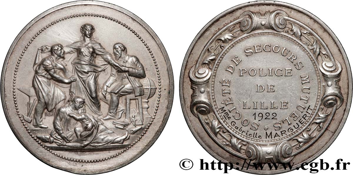 TERCERA REPUBLICA FRANCESA Médaille, Société de secours mutuels, Police de Lille MBC