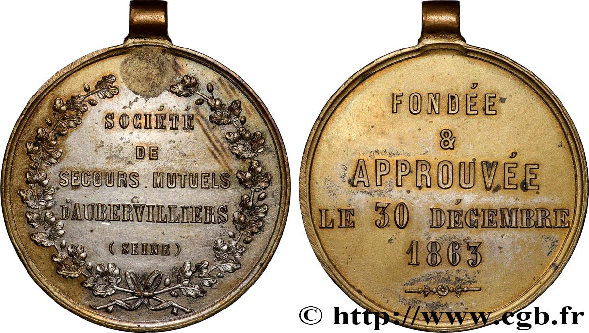 INSURANCES Médaille, Société de secours mutuels d’Aubervilliers XF