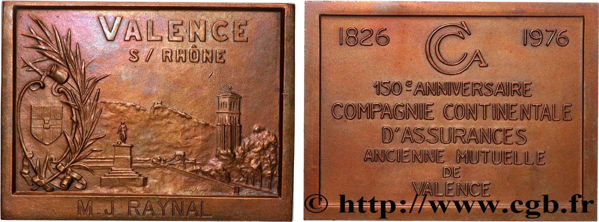 CINQUIÈME RÉPUBLIQUE Plaque, 150e anniversaire de la mutuelle de Valence TTB