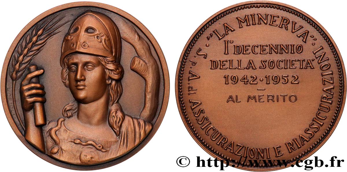 ITALY médaille, Première décennie de la Société d’Assurance, La minerva MS