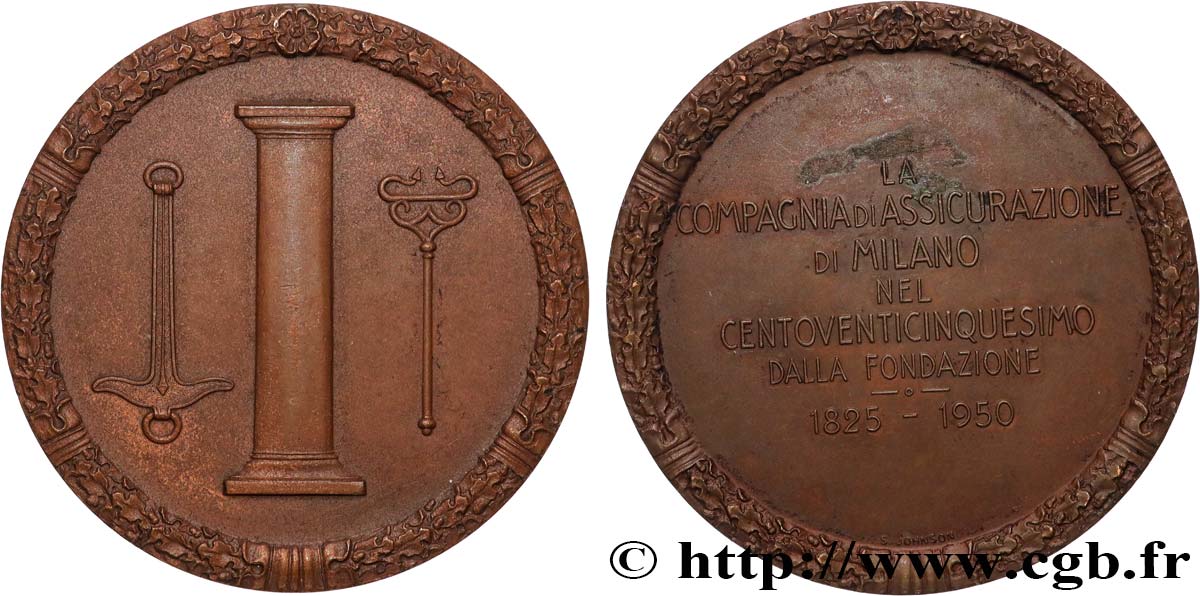 ITALIE Médaille, 150e anniversaire Compagnie d’assurances de Milan TTB+