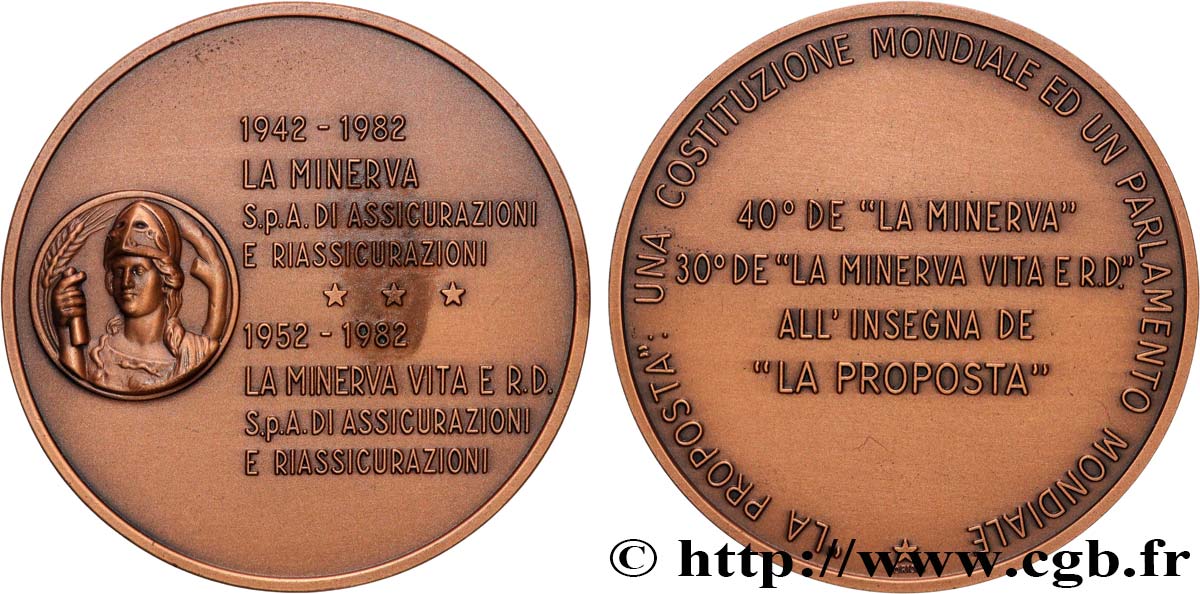 ITALIE Médaille, La Minerva et La Minerva Vita SUP