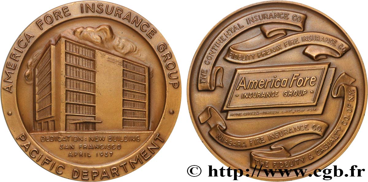 UNITED STATES OF AMERICA Médaille, Nouveau building, America Fore Insurance Group AU