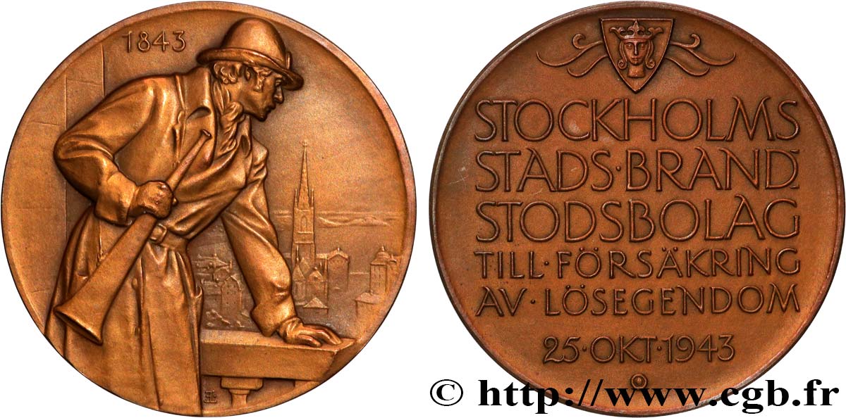 SUÈDE Médaille, Stockholms Stads Branstodsbolag q.SPL/SPL