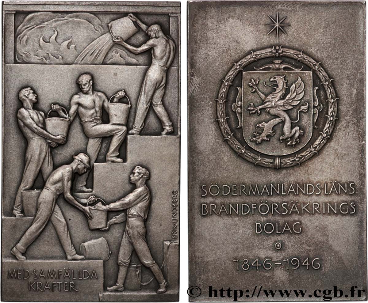 SUÈDE Plaquette, Centenaire de la Södermanlands Läns Brandförsäkringsbolag TTB+