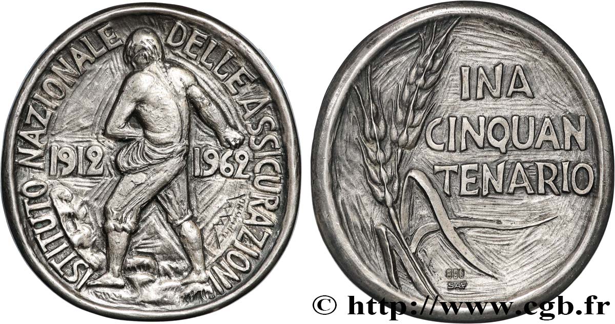 ITALIE Médaille, Cinquantenaire de l’Istituto Nazionale delle Assicurazioni SUP