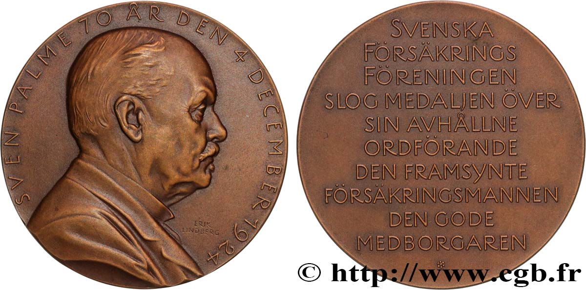 SUÈDE Médaille, Hommage au président Sven Palme, Svenska Försäkringsföreningen EBC