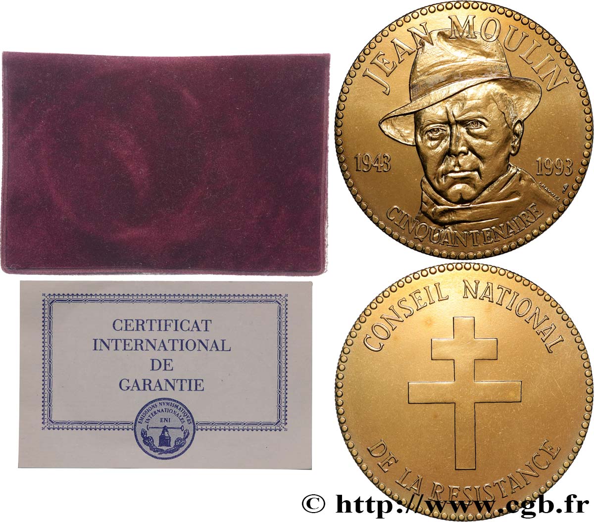 FAMOUS FIGURES Médaille, Jean Moulin, Conseil national de la résistance AU