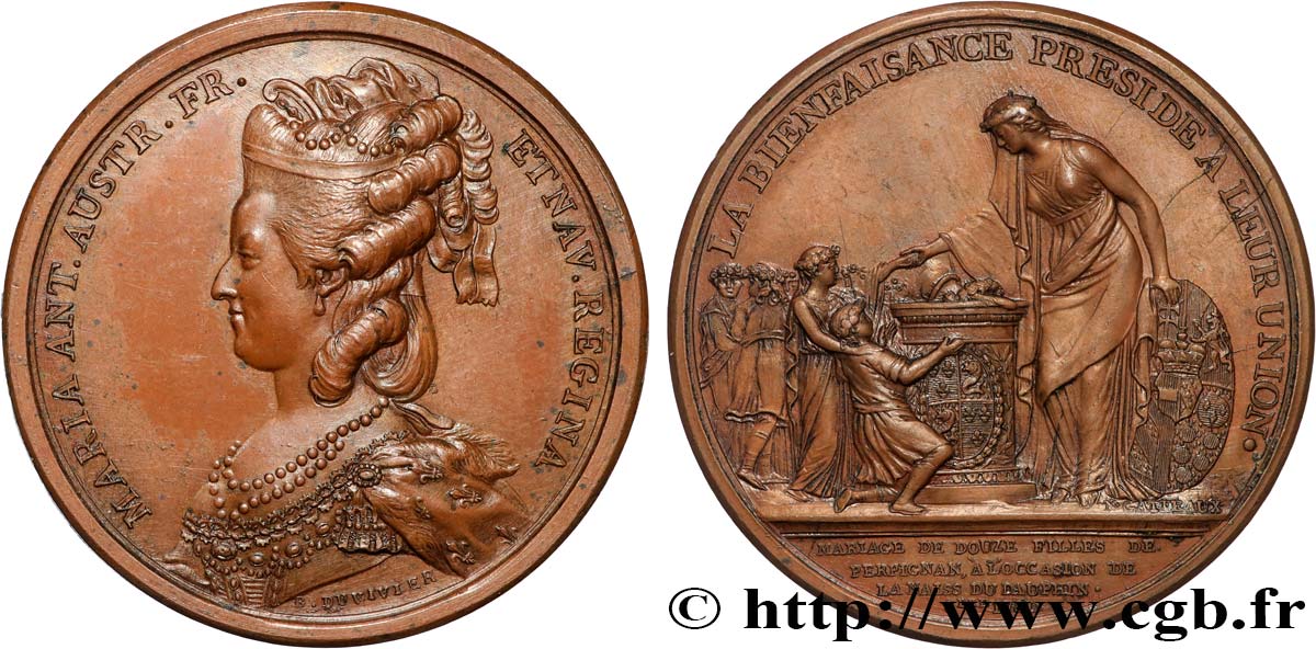 LOUIS XVI Médaille, naissance du Dauphin et mariage des douze filles de Perpignan VZ