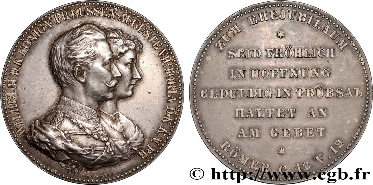 ALEMANIA - REINO DE PRUSIA - GUILLERMO II Médaille, Noces d’argent de Guillaume II et Augusta-Victoria MBC/MBC+