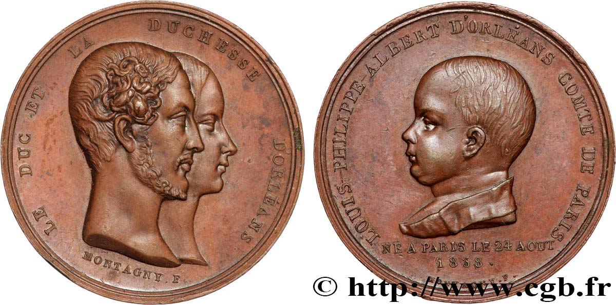LUIS FELIPE I Médaille, Naissance de Louis Philippe Albert d Orléans EBC