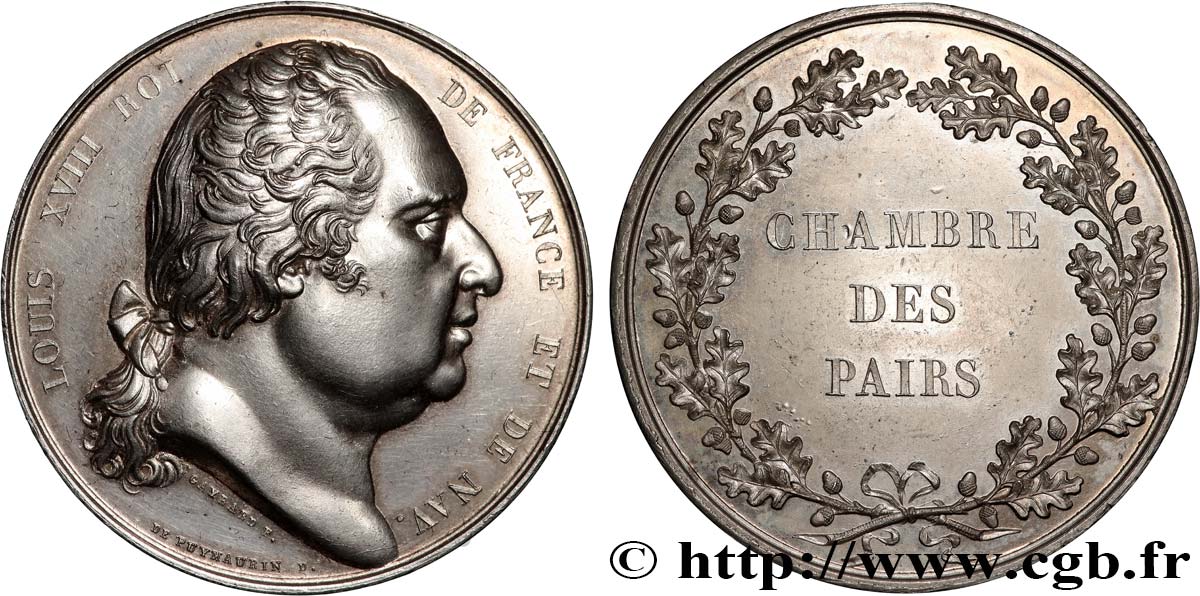 LUIGI XVIII Médaille, Chambre des Pairs q.SPL/SPL