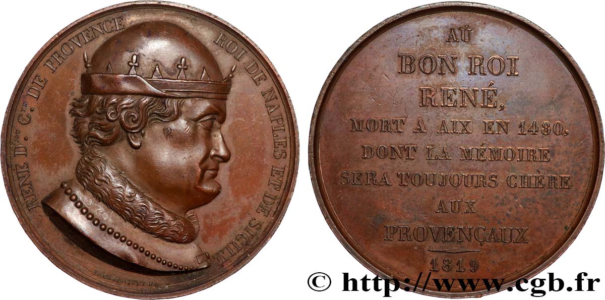 LUIS XVIII Médaille, René d Anjou, dit le Bon Roi René MBC+