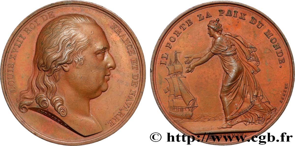 LUIGI XVIII Médaille, Débarquement de Louis XVIII à Calais q.SPL