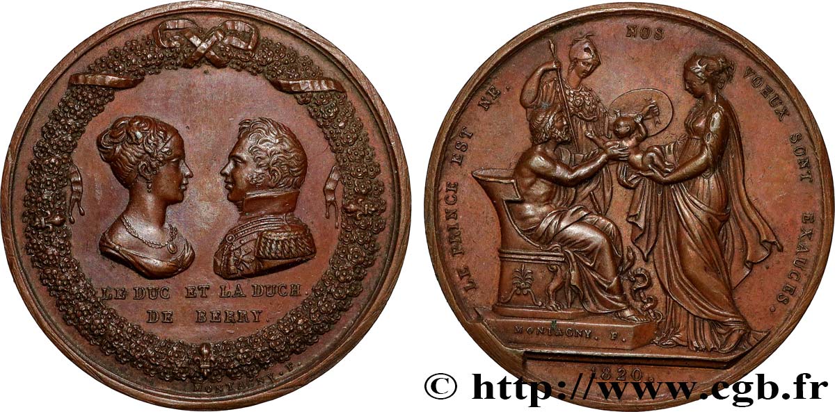 LUDWIG XVIII Médaille, Naissance de Henri, duc de Bordeaux, Comte de Chambord VZ