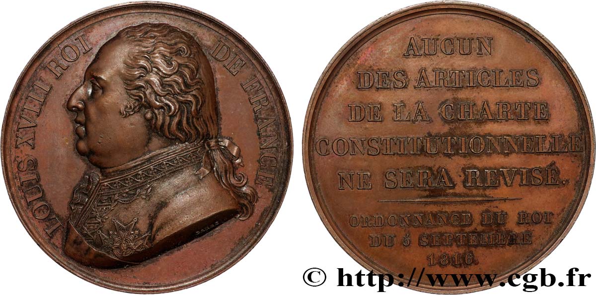 LOUIS XVIII Médaille, Confirmation de la charte de 1814 AU