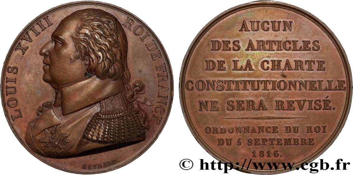 LUIGI XVIII Médaille, Confirmation de la charte de 1814 SPL