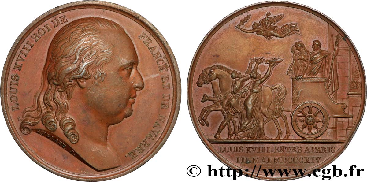 LUIGI XVIII Médaille, Entrée de Louis XVIII à Paris q.SPL/SPL