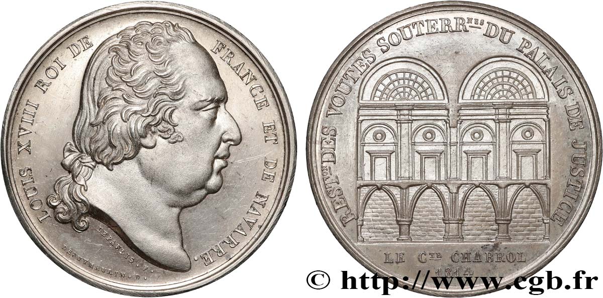 LOUIS XVIII Médaille, Restauration des voûtes souterraines du Palais de justice AU