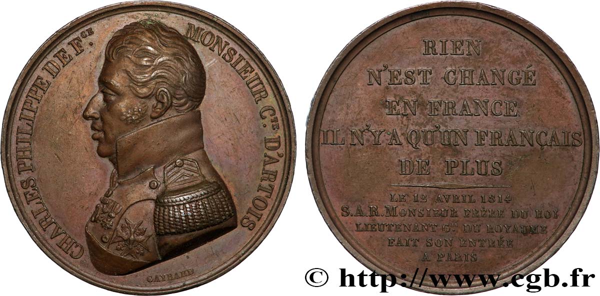 LUIGI XVIII Médaille, Entrée du Comte d’Artois à Paris q.SPL