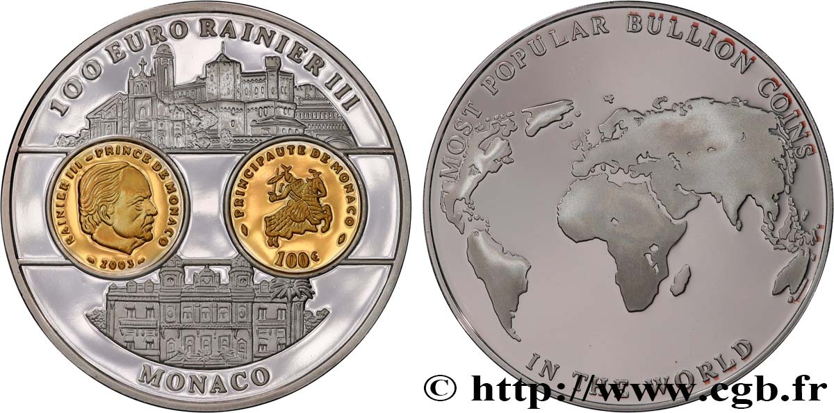 MONACO Médaille, Most popular bullion coins, 100 euro Rainier III fST