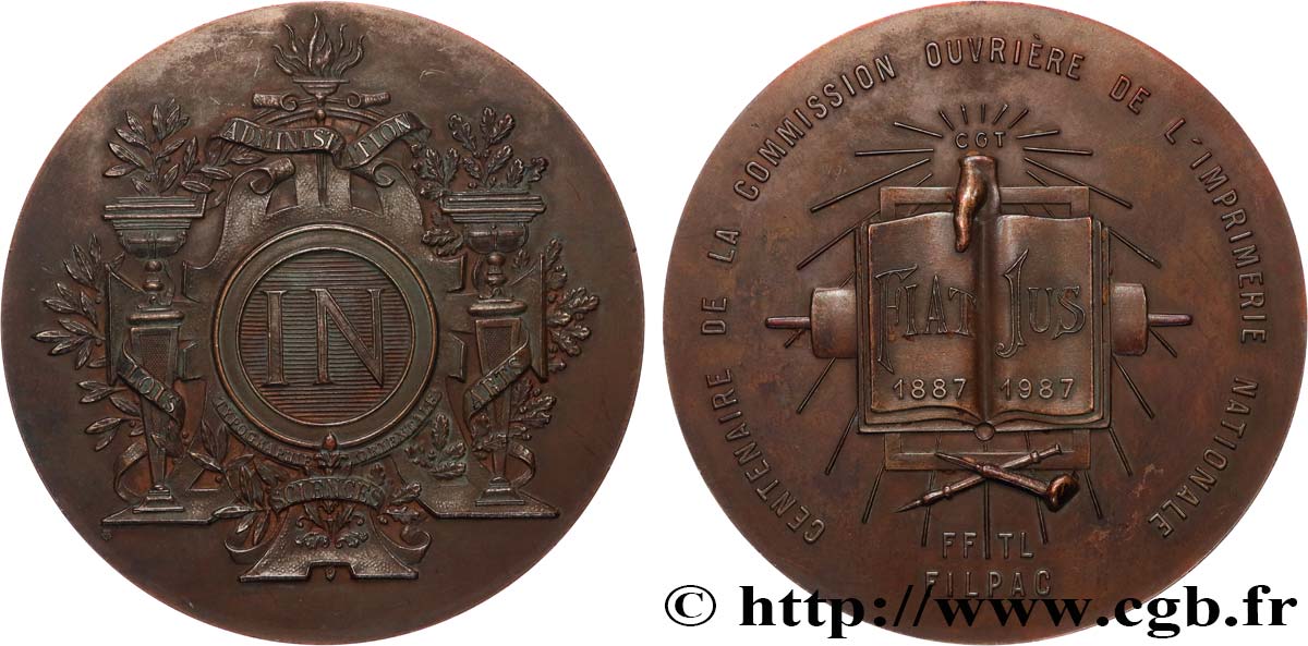 CINQUIÈME RÉPUBLIQUE Médaille, Centenaire de la commission ouvrière de l’imprimerie nationale TTB+