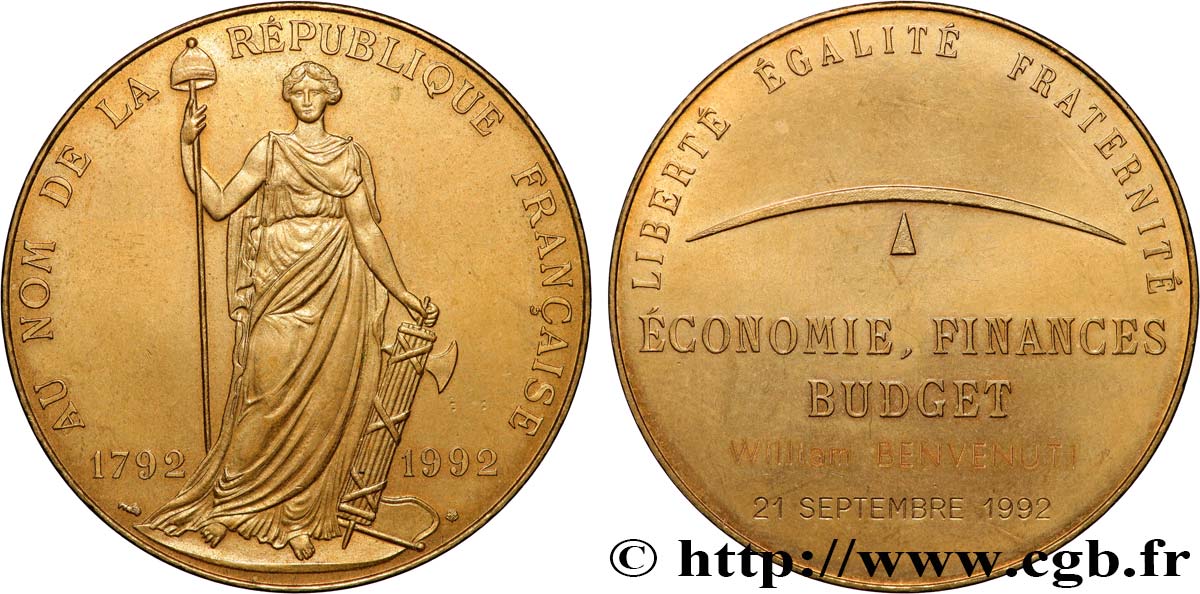 V REPUBLIC Médaille, Économie, finance et budget, Au nom de la République Française AU