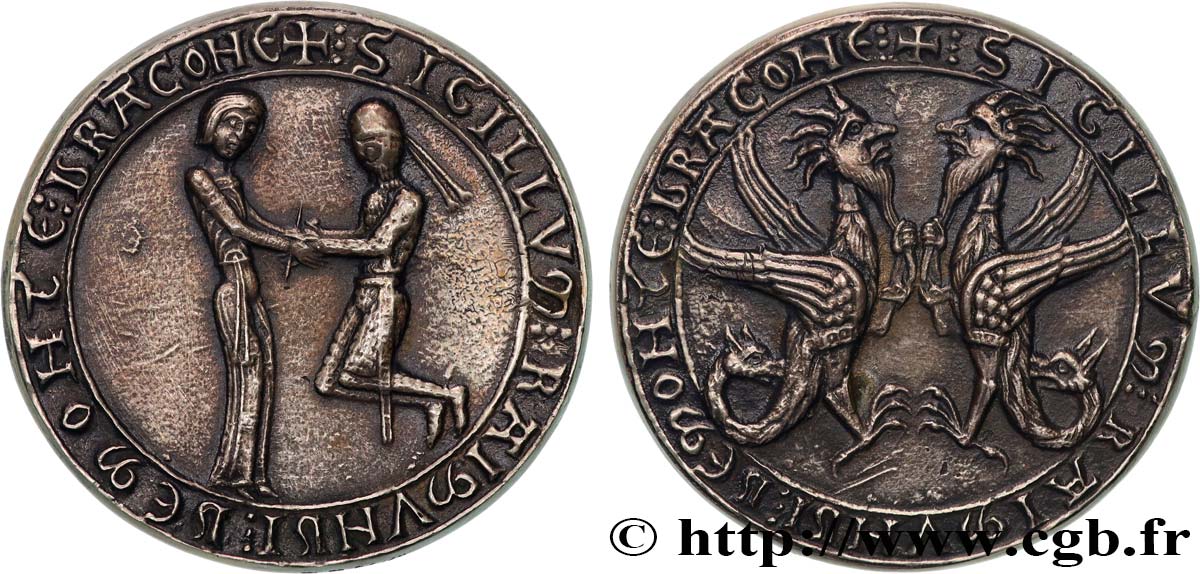 CINQUIÈME RÉPUBLIQUE Médaille, Reproduction du Sceau de Raymond de Montdragon, Exemplaire Éditeur SUP