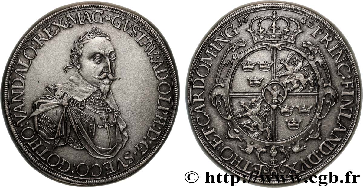 ALLEMAGNE - AUGSBOURG - OCCUPATION SUÉDOISE - GUSTAVE II ADOLPHE  Médaille, Reproduction d’un thaler de Gustave II Adolphe, Exemplaire Éditeur SUP
