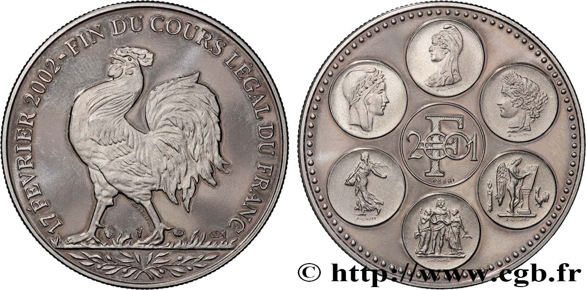 V REPUBLIC Médaille, Essai, Fin du cours légal du Franc AU