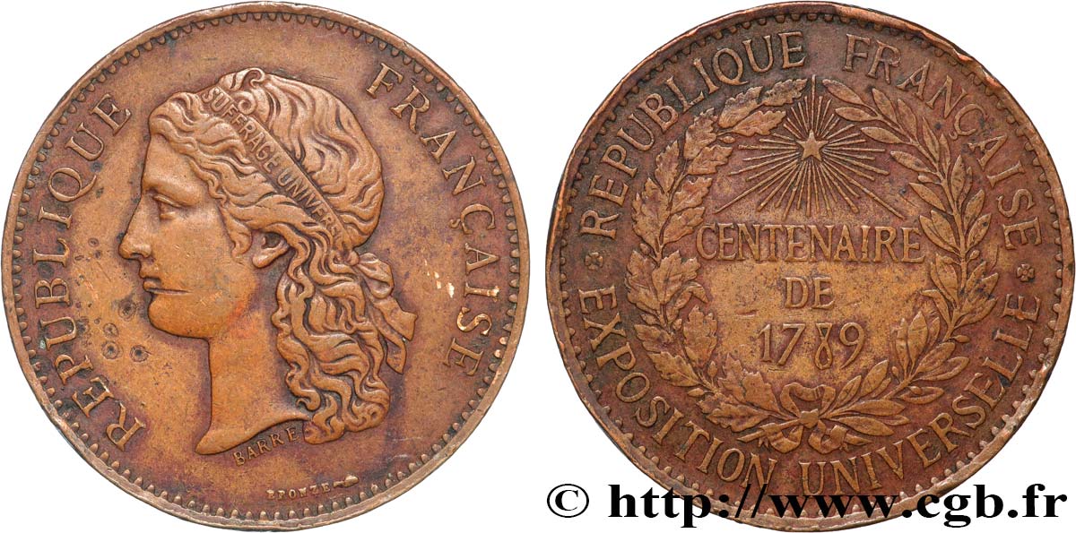 III REPUBLIC Médaille, Centenaire de 1789 XF
