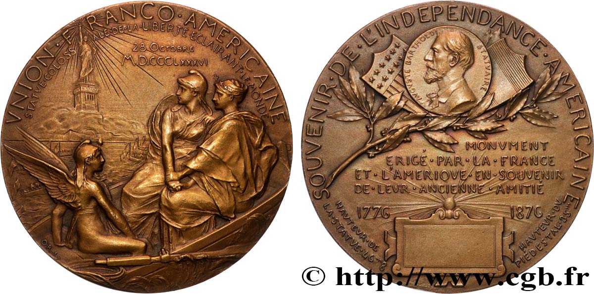 III REPUBLIC Médaille, Union franco-américaine, Souvenir de l’indépendance américaine AU/AU