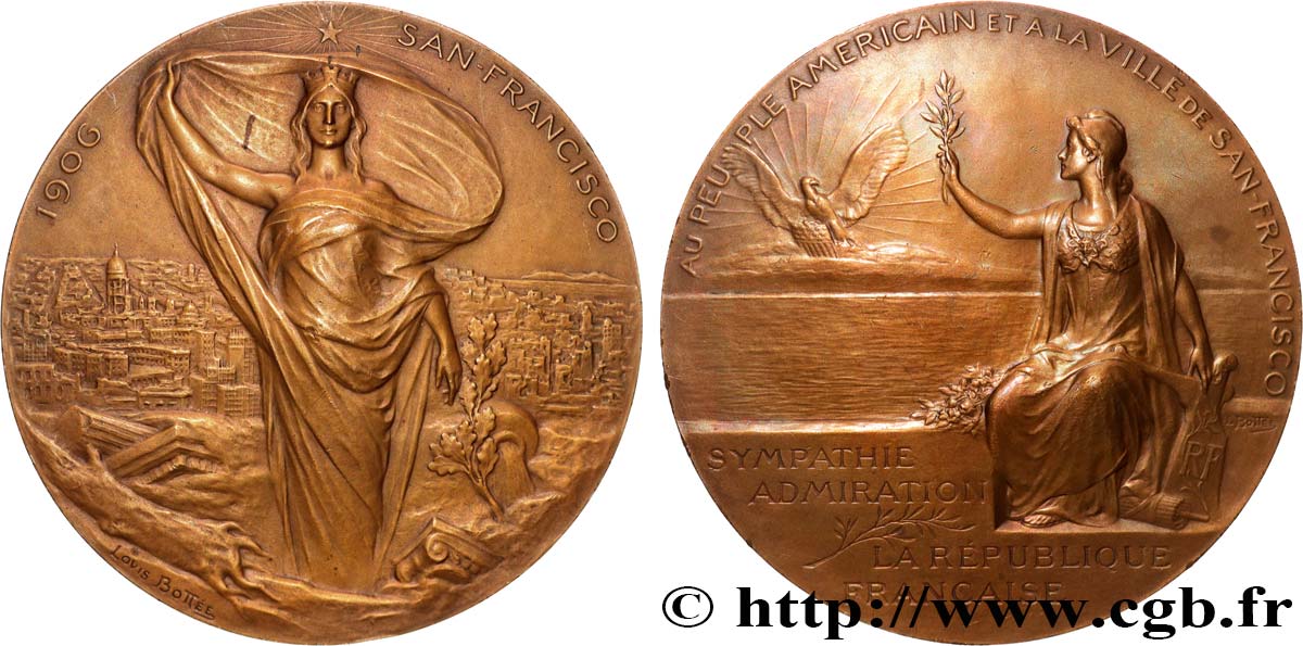 TROISIÈME RÉPUBLIQUE Médaille, Sympathie et admiration au peuple américain et à la ville de San-Francisco TTB+