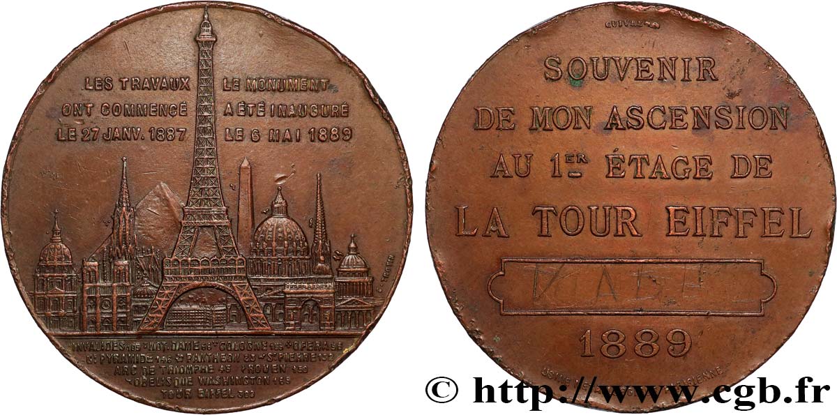 TROISIÈME RÉPUBLIQUE Médaille de l’ascension de la Tour Eiffel (1er étage) TB+