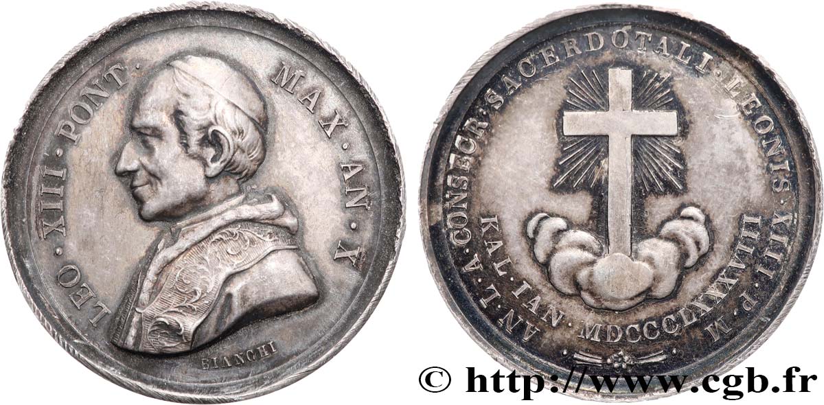 ITALIE - ÉTATS DU PAPE - LÉON XIII (Vincenzo Gioacchino Pecci) Médaille de sacerdoce TTB