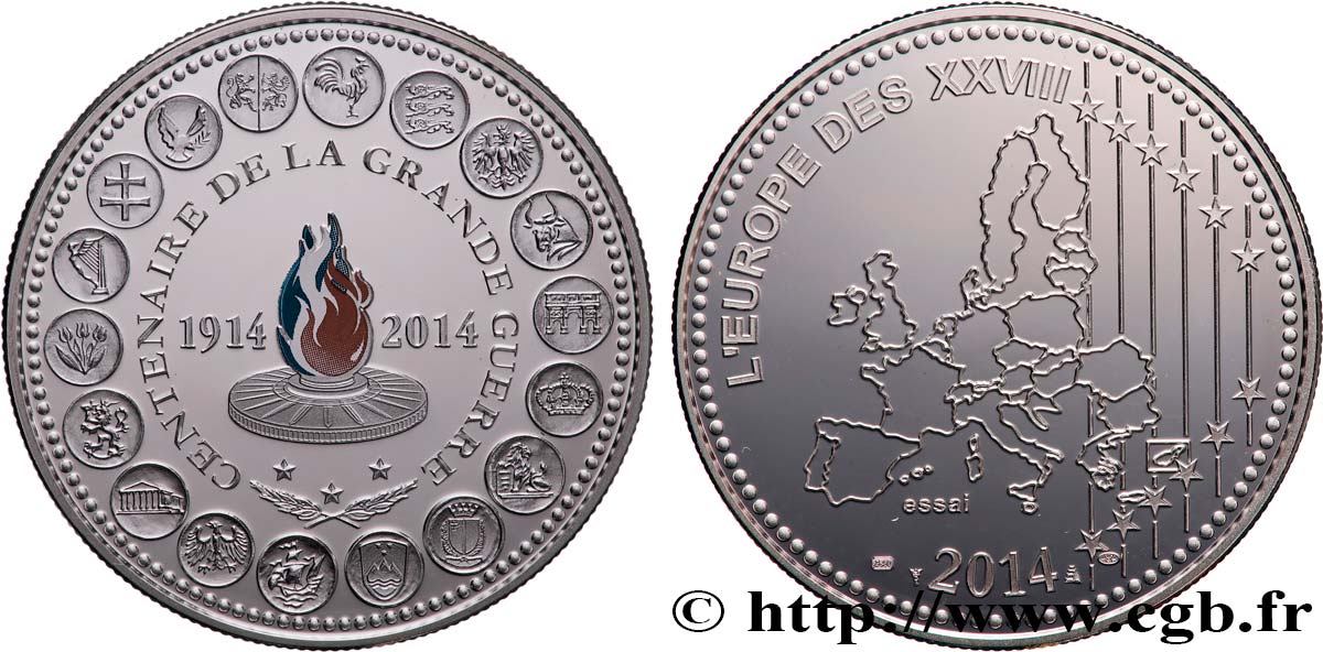 CINQUIÈME RÉPUBLIQUE Médaille, Essai, Centenaire de la Grande Guerre SPL
