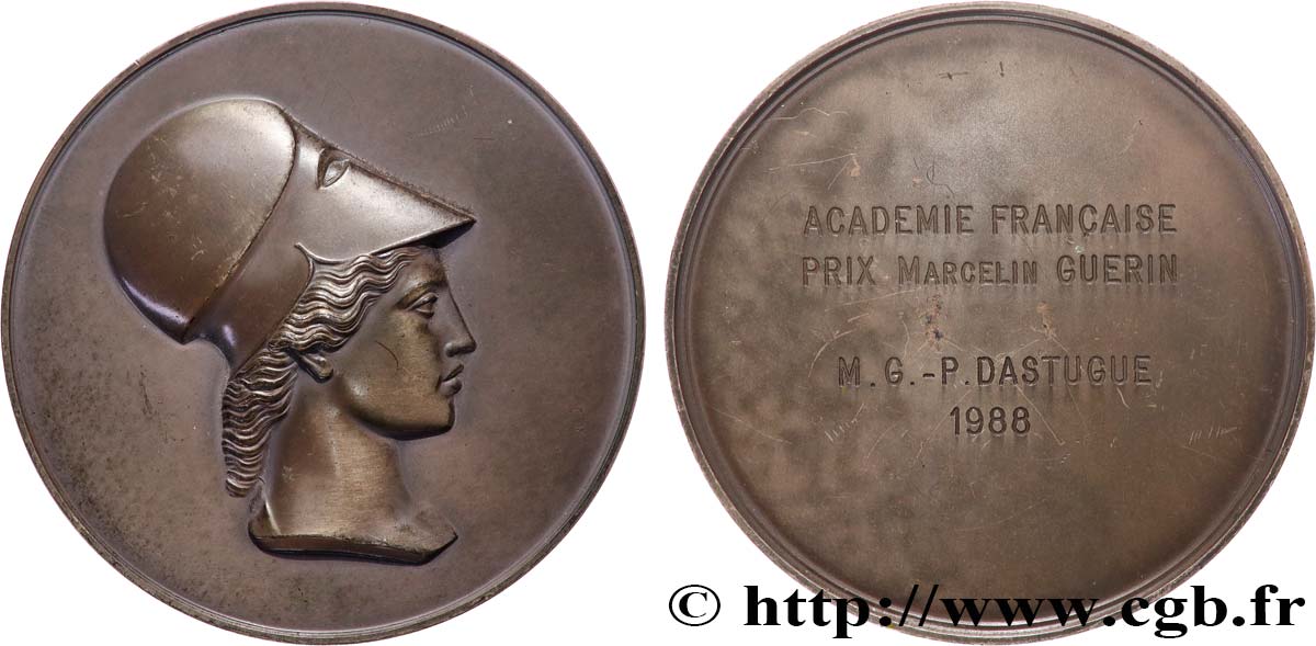 CINQUIÈME RÉPUBLIQUE Médaille, Minerve, Prix Marcelin Guerin TTB+