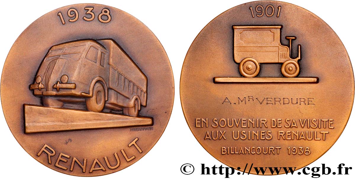 TERZA REPUBBLICA FRANCESE Médaille, Souvenir de la visite aux usines Renault SPL