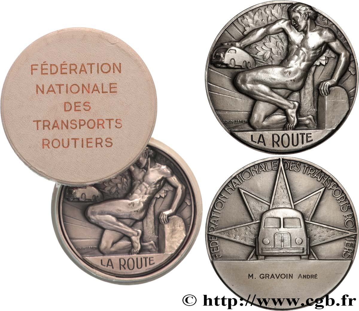TRANSPORTS (TRAINS, BUS, TRAMWAYS, BATEAUX...) Médaille, La Route, Fédération nationale des transports SPL