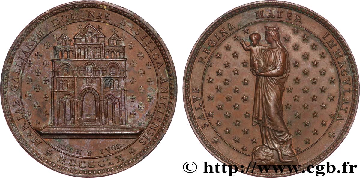 SECOND EMPIRE Médaille, Basilique du Puy-en-Velay et Notre-Dame de France XF