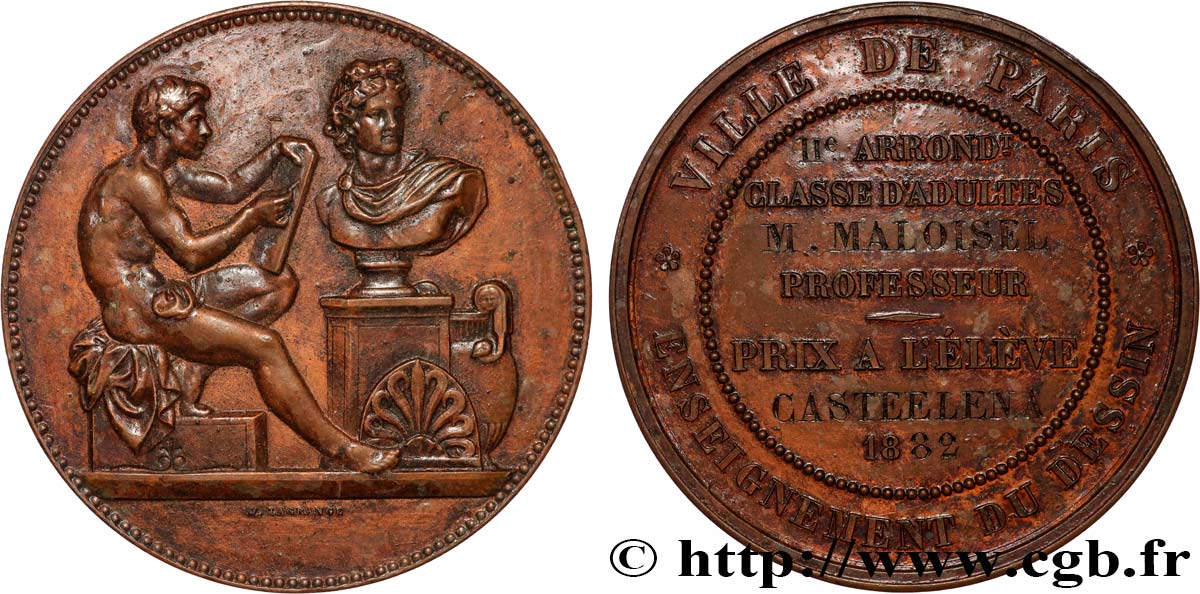 III REPUBLIC Médaille de récompense, enseignement du dessin XF