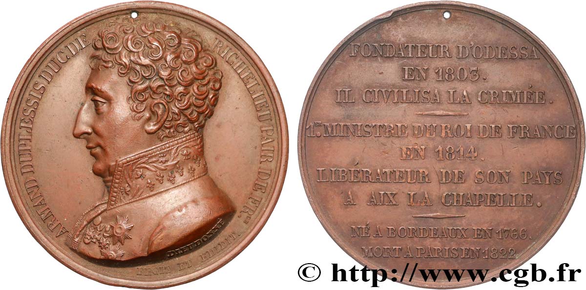 LUIS XVIII Médaille, Décès d’Armand-Emmanuel du Plessis de Richelieu MBC