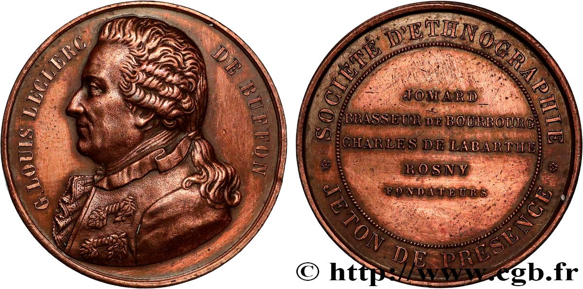 ACADÉMIES ET SOCIÉTÉS SAVANTES Médaille, Georges-Louis Leclerc, comte de Buffon, Société d’ethnographie TTB