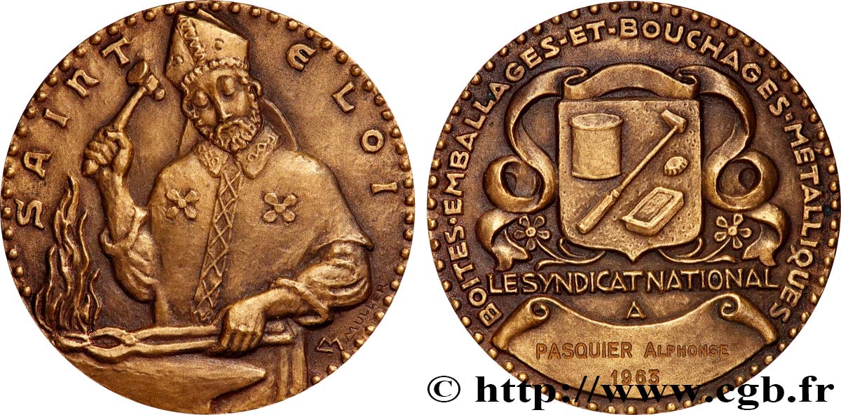 FUNFTE FRANZOSISCHE REPUBLIK Médaille, Saint Eloi, Syndicat national des boîtes, emballages et bouchages métalliques VZ